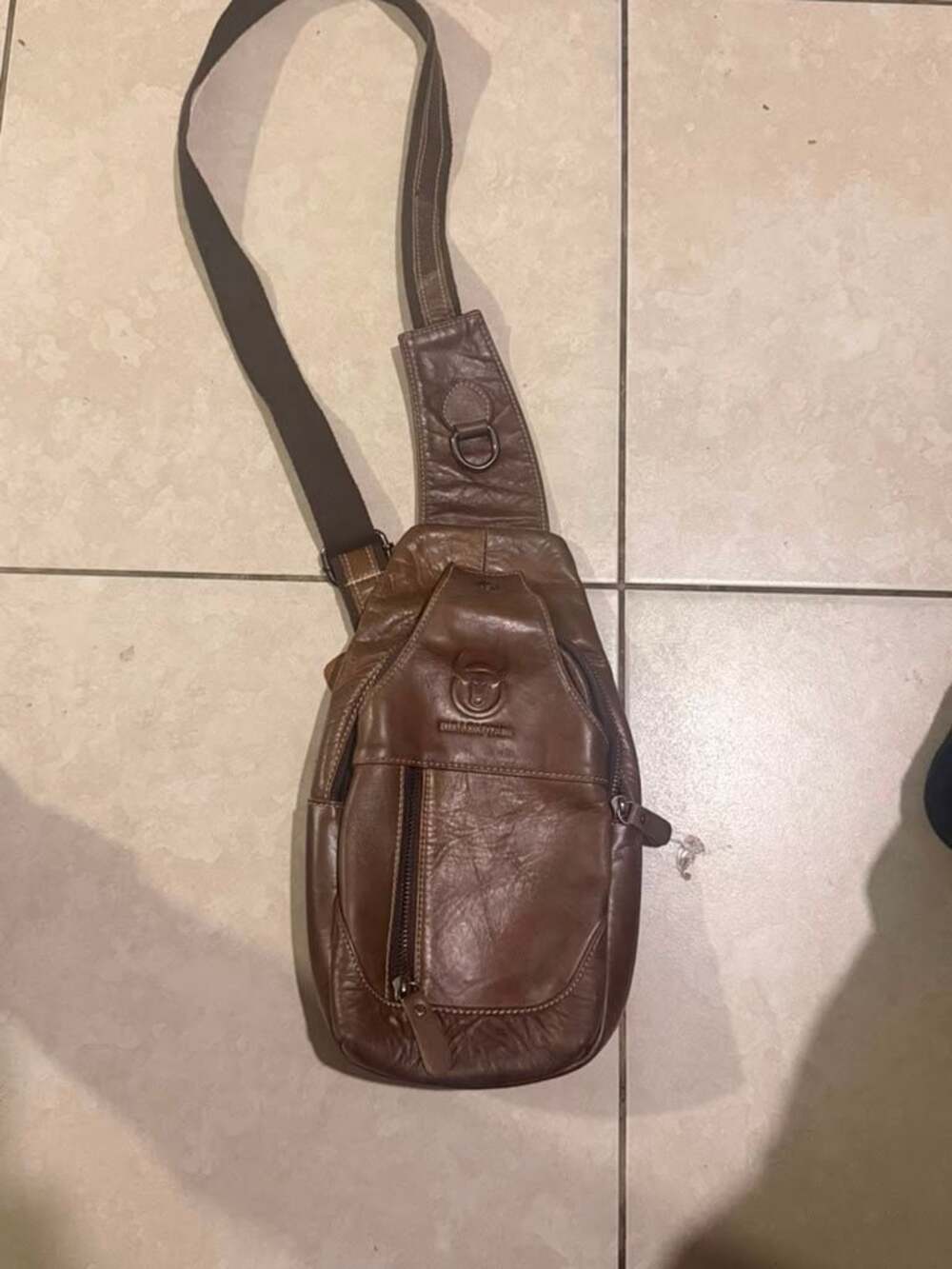 BULLCAPTAIN Men's Genuine Leather Sling Chest Bag Crossbody Backpack